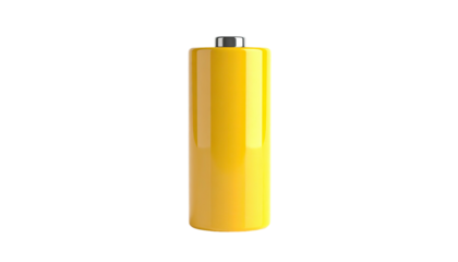 Glossy yellow battery, center-framed on a stark black background