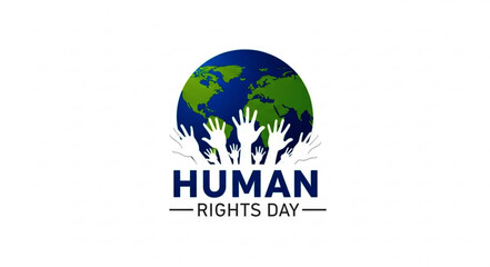 Symbolic Human Rights Day Logo Featuring Earth and Reaching Hands.
