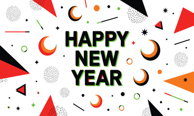 Vibrant happy new year illustration with festive party elements confetti and celebratory graphics in a colorful design