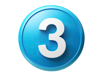 Blue circle button with embossed white number three (3)