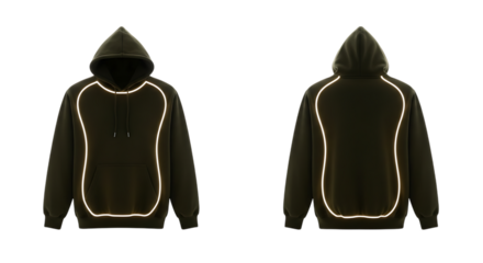 Black hoodie with reflective trim isolated on transparent background for safety wear