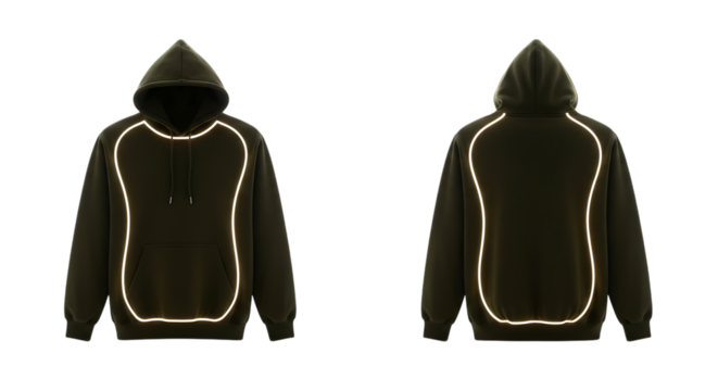 Black hoodie with reflective trim isolated on transparent background for safety wear
