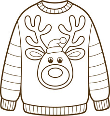 Whimsical ugly christmas sweater design featuring a cute cartoon reindeer with festive holiday elements