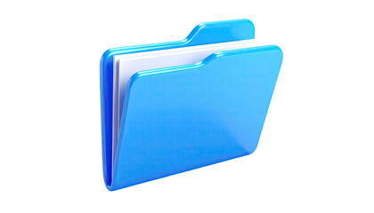 Shiny blue folder icon with white papers against black background