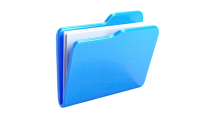Shiny blue folder icon with white papers against black background