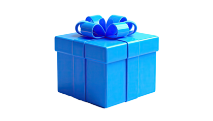 Blue gift box with bow, isolated on black background