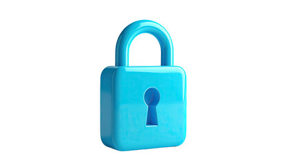 Smooth, shiny blue padlock with keyhole, centered on black