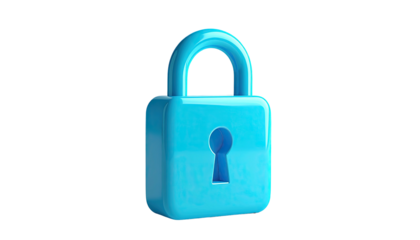 Smooth, shiny blue padlock with keyhole, centered on black