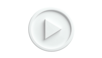 Glossy white play button against a dark background