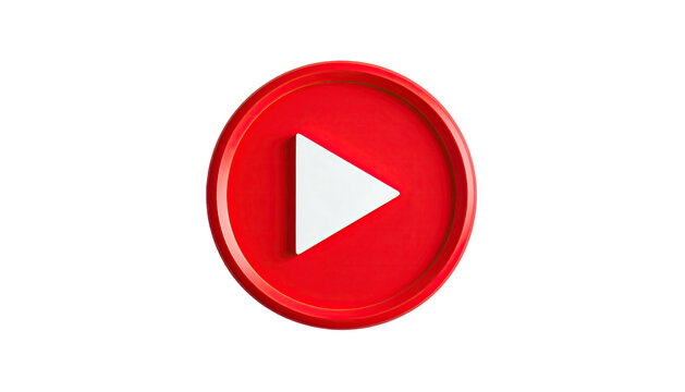 Glossy red button with white play symbol on black background - Powered by Adobe