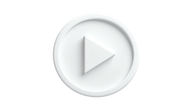 Glossy white play button against a dark background