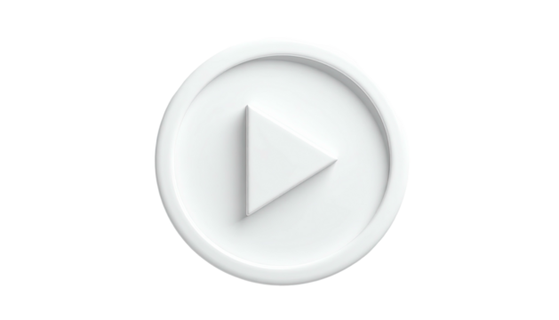 Glossy white play button against a dark background