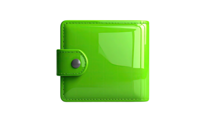 Shiny, bright-green square wallet with a single button