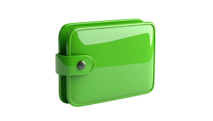 Glossy bright green wallet with a button clasp, isolated