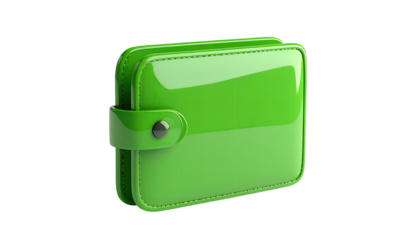 Glossy bright green wallet with a button clasp, isolated