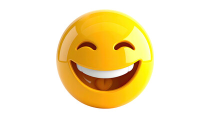 Glossy yellow laughing emoji with a wide grin and visible tongue