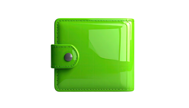 Shiny, bright-green square wallet with a single button