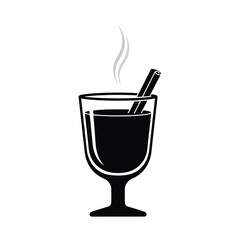 Black silhouette of a glass mug with hot beverage and cinnamon stick 1