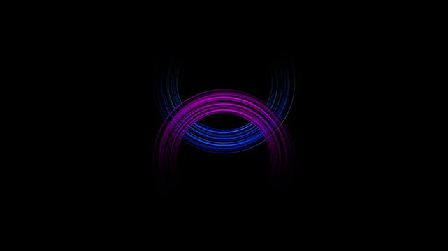 Abstract image of overlapping curved lines in blue and purple on a black background