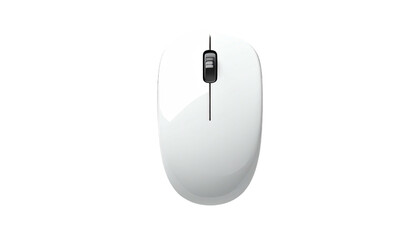 White computer mouse centered on a black background, top view