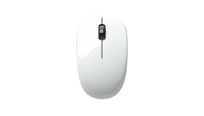 White computer mouse centered on a black background, top view