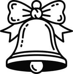 Charming outline illustration of a classic jingle bell adorned with a festive red bow perfect for holiday designs and decorations