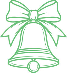 Outline illustration of a festive jingle bell adorned with a decorative red bow perfect for holiday and christmas designs