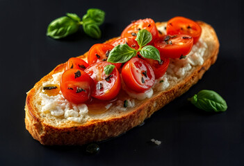 Bruschetta with Cherry Tomatoes, Ricotta and Fresh Basil