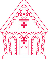Whimsical gingerbread house outline for a festive coloring page design perfect for holiday crafts and decorations