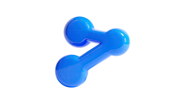 3D glossy blue arrow shares an abstract connection