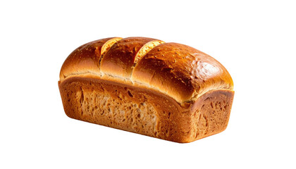 Golden brown loaf of bread, sliced crust, isolated