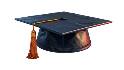 Black mortarboard cap with gold tassel on a pure black backdrop