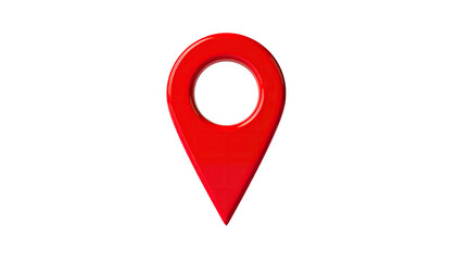 Shiny, red location pin icon isolated on stark black backdrop