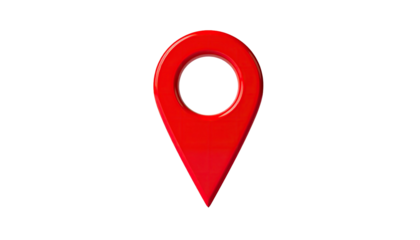 Shiny, red location pin icon isolated on stark black backdrop