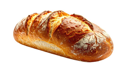 Loaf Golden, crusty, rustic bread on a dark background