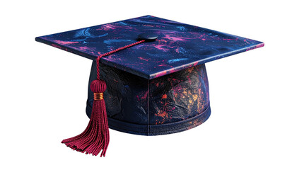 Graduation cap with nebula-like pattern against black background
