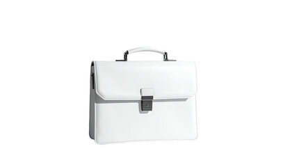 White leather briefcase with silver clasp on black background