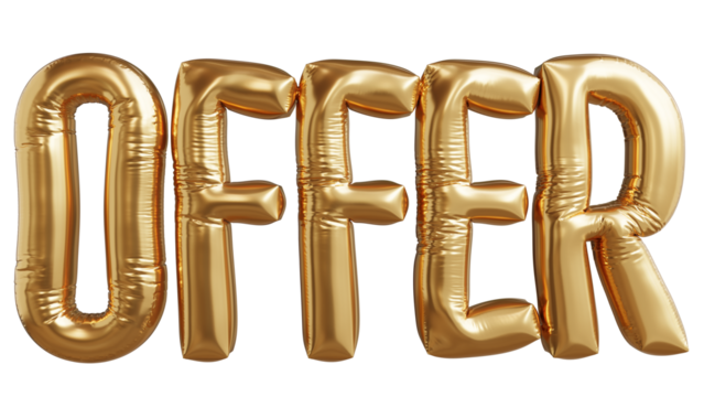 3d Render Golden Offer Text Balloons Celebration Banner