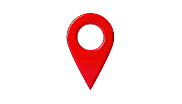 Shiny, red location pin icon isolated on stark black backdrop