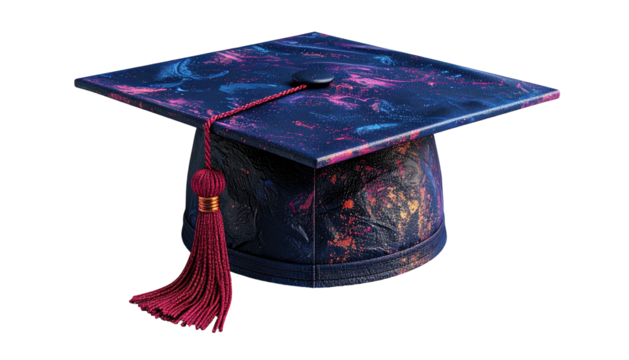 Graduation cap with nebula-like pattern against black background