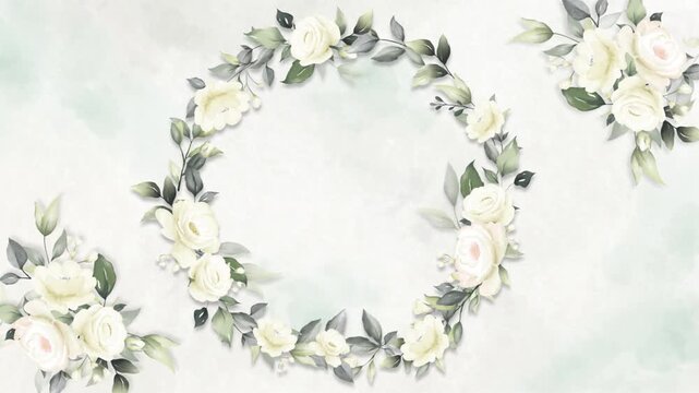 Elegant botanical wedding frame on a soft green screen backdrop, perfect for ceremony slideshows and romantic content
