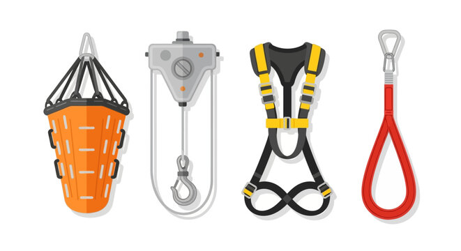 Safety Equipment Set Rescue Basket, Pulley, Harness and Lanyard