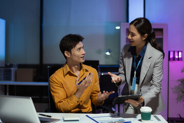 Project manager working and update tasks with milestones progress planning and photo professional investor working new start up project in the Office.