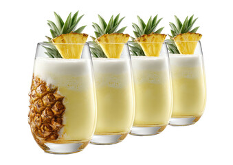 Row of pineapple drinks, garnish and fruit details abound