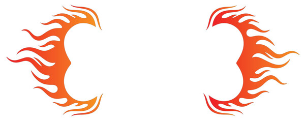 Fire flame frame vector, hot border element, isolated burning decorative scroll, heat energy graphic, inferno ignition template, danger warning sign, blazing fire circle illustration