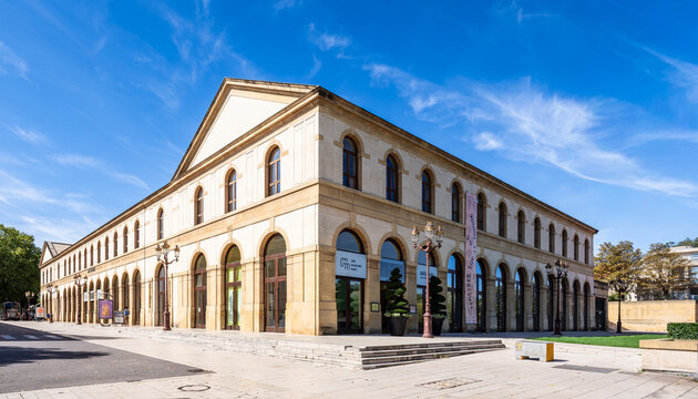 Metz, France - Sep. 6, 2025: Panoramic view of the Arsenal music center, a former military building converted into a complex of auditoriums and exhibition halls by architect Ricardo Bofill in 1989.