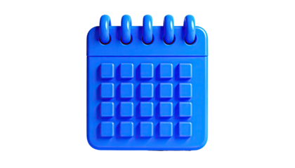 Blue calendar icon, 3D rendered, with a black background
