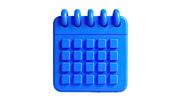 Blue calendar icon, 3D rendered, with a black background