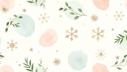 Elegant Christmas pattern with snowflakes and botanical elements for festive decoration