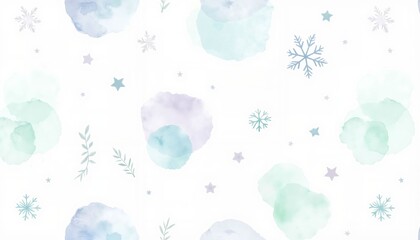 Soft watercolor Christmas pattern with snowflakes and pastel elements for decoration